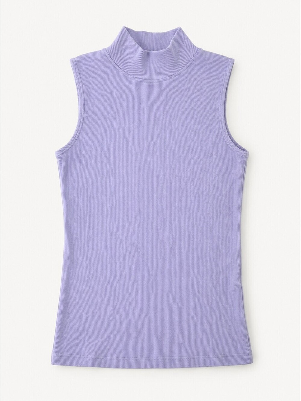 Rachel Zoe Ribbed Mock Neck Sleeveless Top Lavender XS Soft Stretch Knit